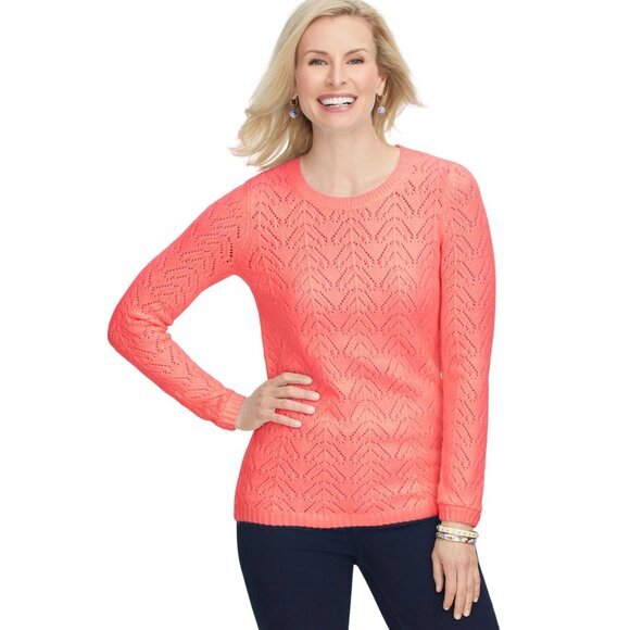 TALBOTS Womens Pointelle Sweater SZ XL Open‎ Knit Pink Pullover Long Sleeves - Picture 2 of 10